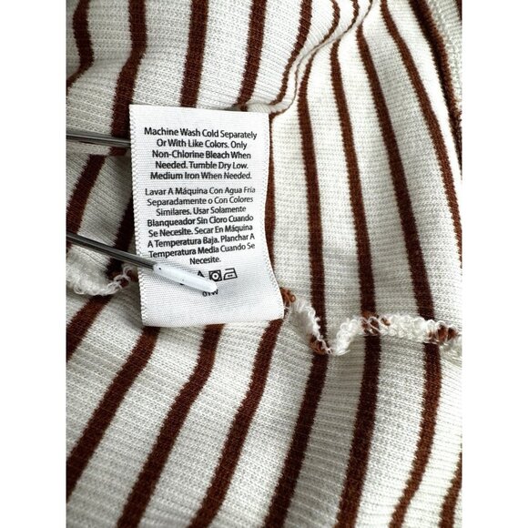 Women L Ribbed Thermal Top Rust White Stripe Cottagecore Minimalist Capsule Cozy - Picture 5 of 7
